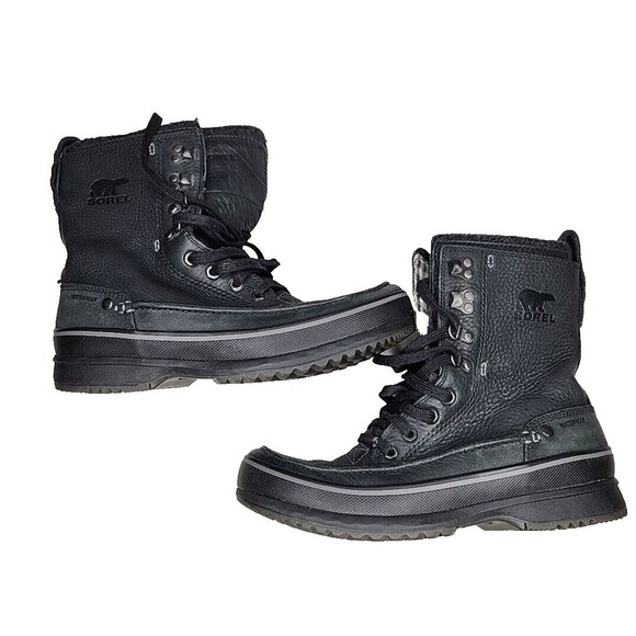 Sorel Black Kingston Peak Leather Moc Winter Snow Lace Up Boot Men's  Sz 9 EUC - Picture 1 of 6